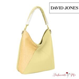 David Jones Woven Handle PU Leather Shoulder Handbag | Yellow